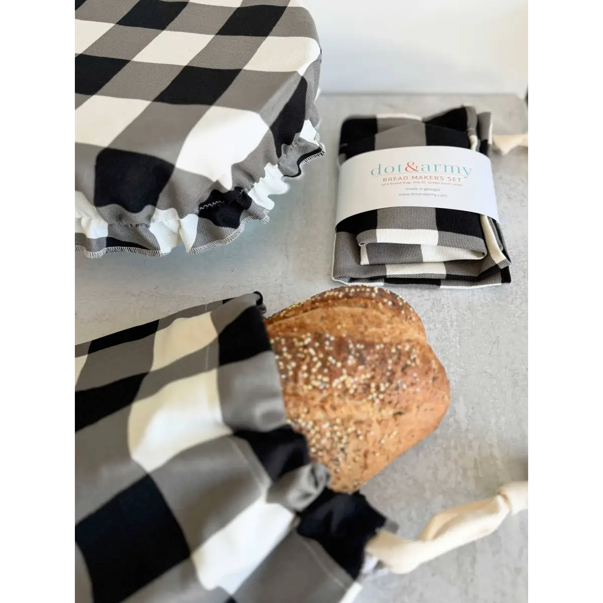 Bread Makers Set - Buffalo Check - Bread Bag and Bowl Cover - Dot and Army