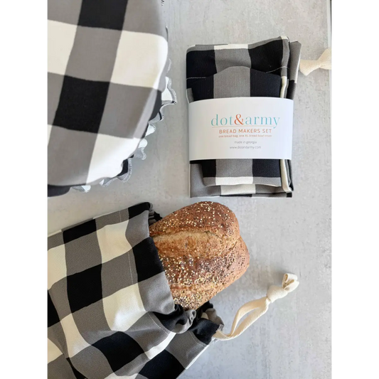Bread Makers Set - Buffalo Check - Bread Bag and Bowl Cover - Dot and Army