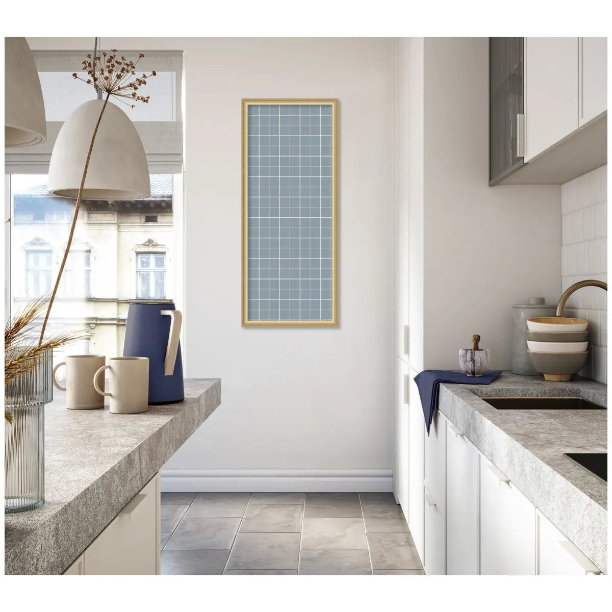 Bulletin Board - Framed Fabric Pinboard Light Blue Plaid - Wall Organization - kateandlaurel
