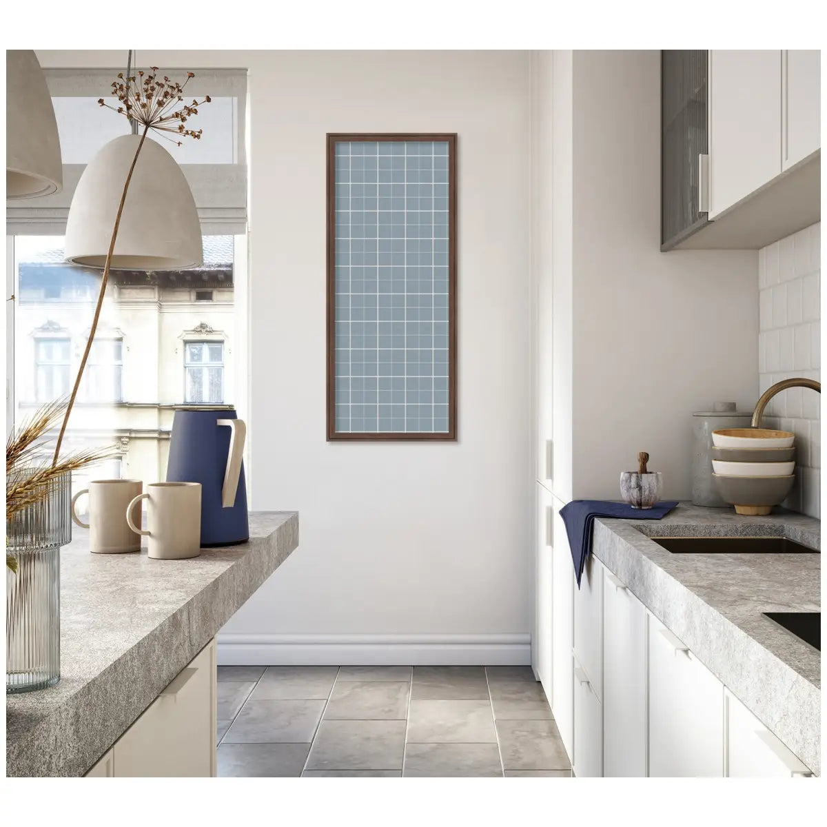 Bulletin Board - Framed Fabric Pinboard Light Blue Plaid - Wall Organization - kateandlaurel