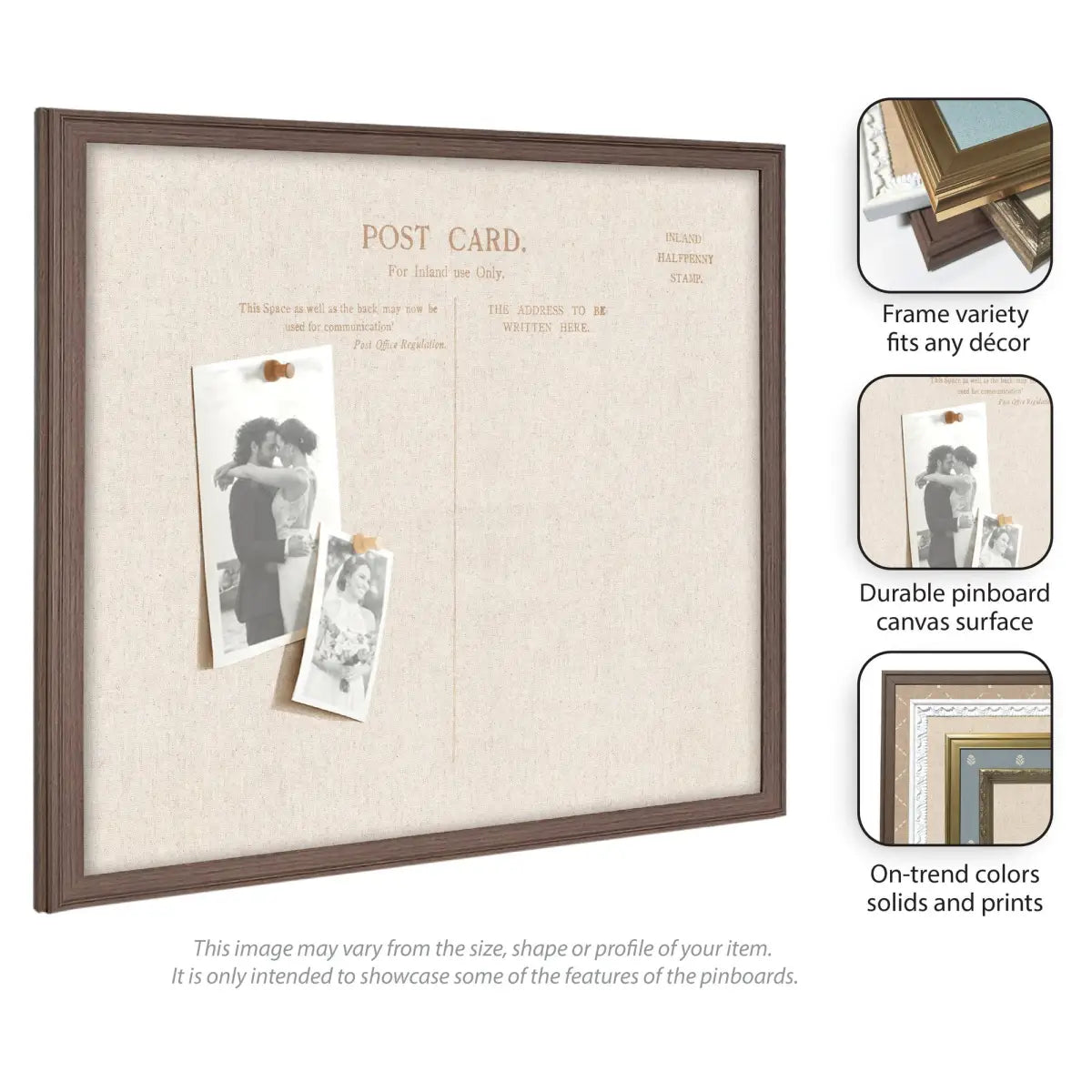 Bulletin Board - Framed Fabric Pinboard Linen Vintage Post Card - Wall Organization - kateandlaurel