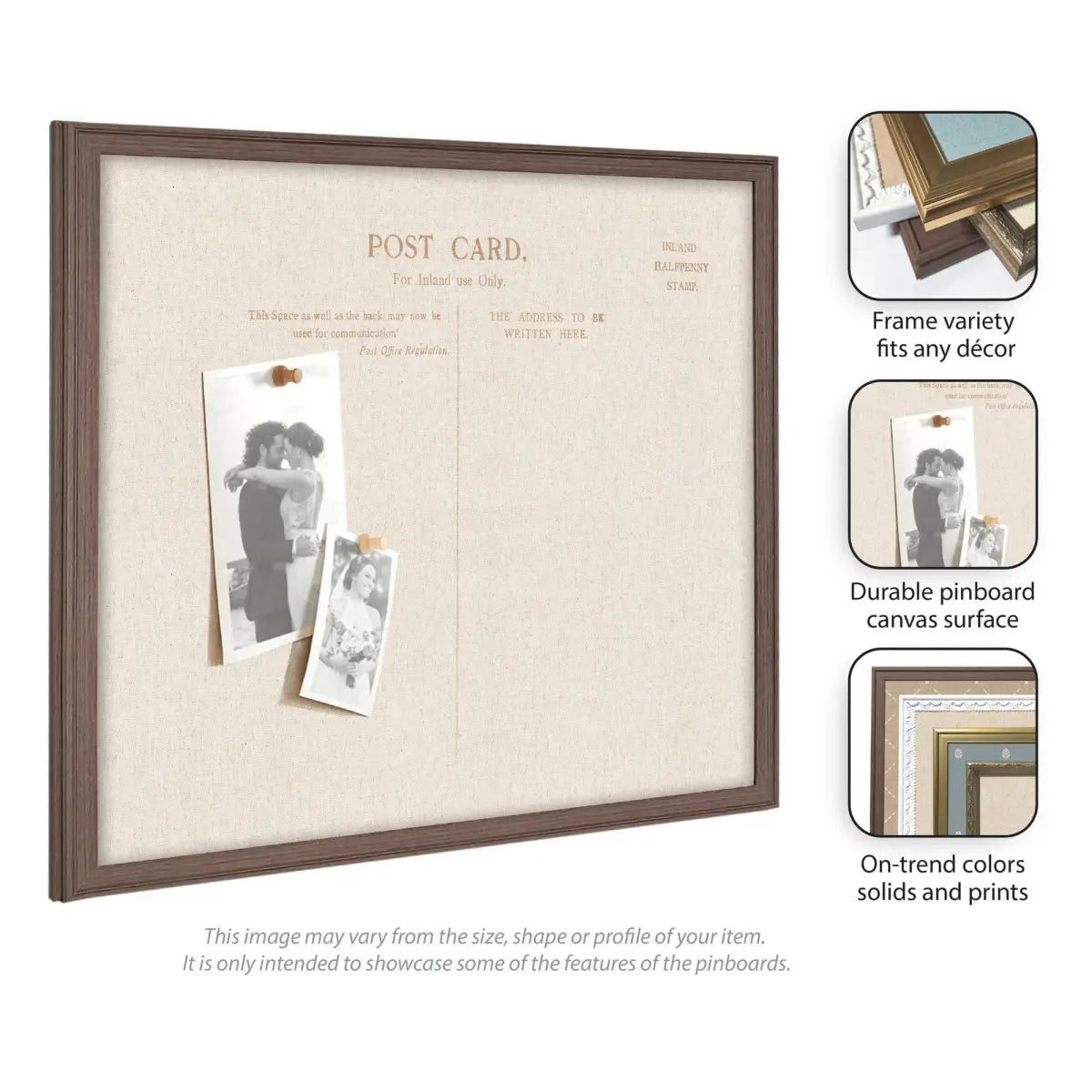 Bulletin Board - Framed Fabric Pinboard Linen Vintage Post Card - Wall Organization - kateandlaurel