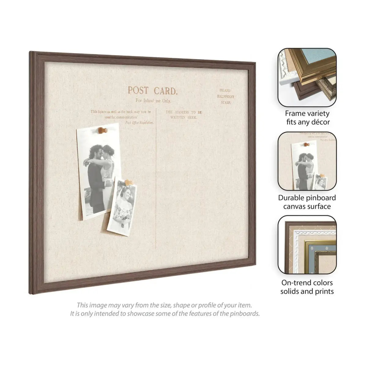 Bulletin Board - Framed Fabric Pinboard Linen Vintage Post Card - Wall Organization - kateandlaurel