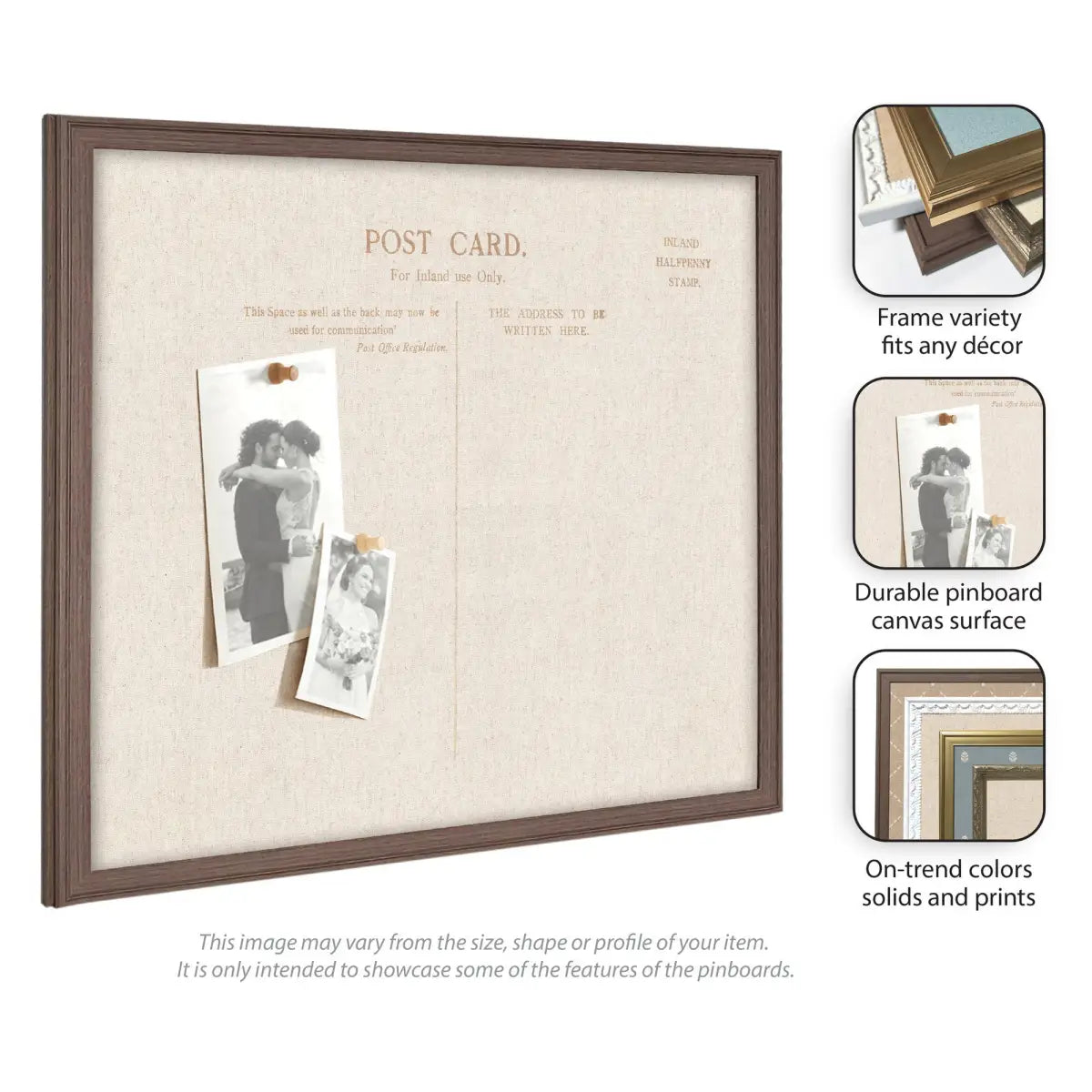 Bulletin Board - Framed Fabric Pinboard Linen Vintage Post Card - Wall Organization - kateandlaurel