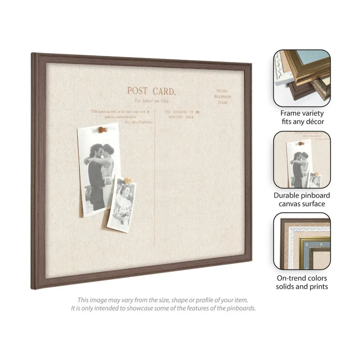 Bulletin Board - Framed Fabric Pinboard Linen Vintage Post Card - Wall Organization - kateandlaurel