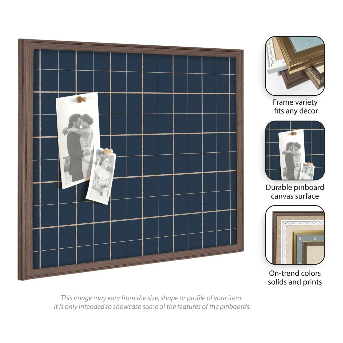 Bulletin Board - Framed Fabric Pinboard Navy Blue Plaid - Wall Organization - kateandlaurel
