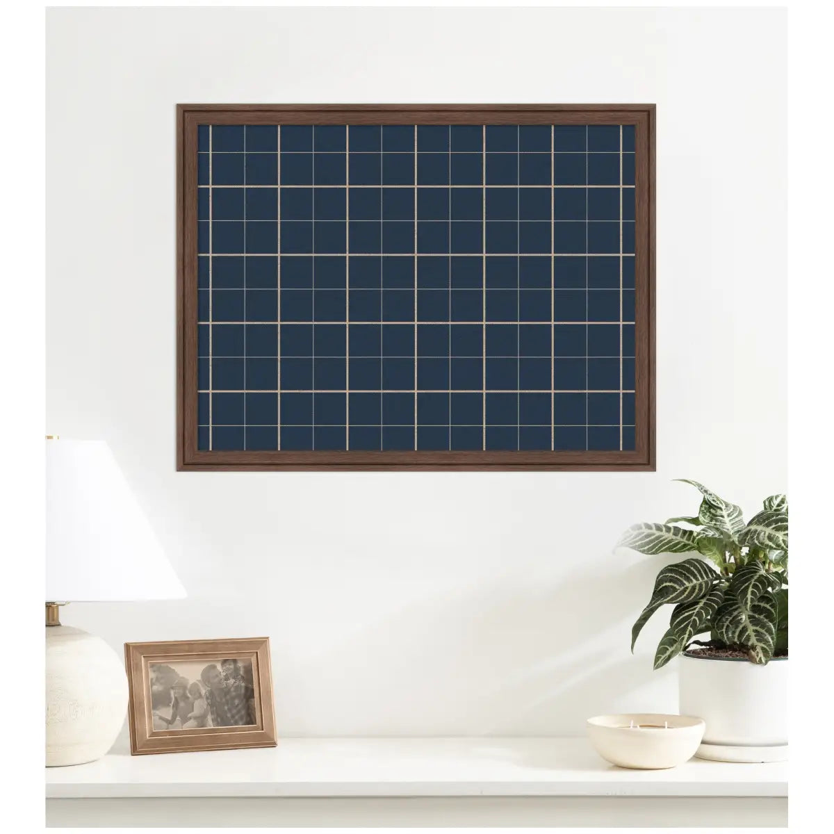 Bulletin Board - Framed Fabric Pinboard Navy Blue Plaid - Wall Organization - kateandlaurel