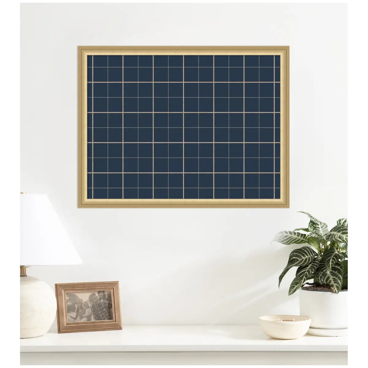 Bulletin Board - Framed Fabric Pinboard Navy Blue Plaid - Wall Organization - kateandlaurel