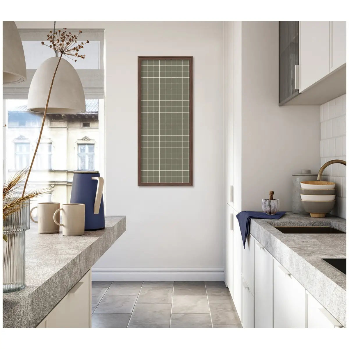 Bulletin Board - Framed Fabric Pinboard Sage Green Plaid - Wall Organization - kateandlaurel