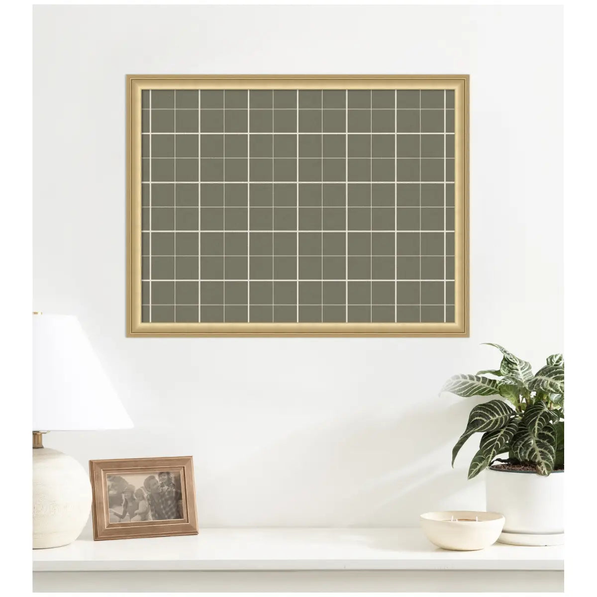 Bulletin Board - Framed Fabric Pinboard Sage Green Plaid - Wall Organization - kateandlaurel