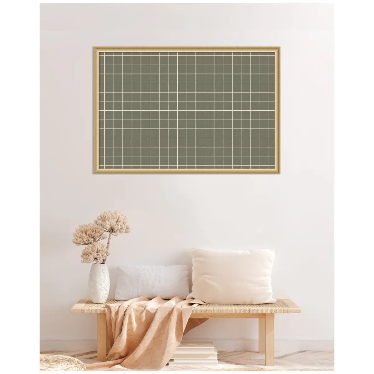 Bulletin Board - Framed Fabric Pinboard Sage Green Plaid - Wall Organization - kateandlaurel