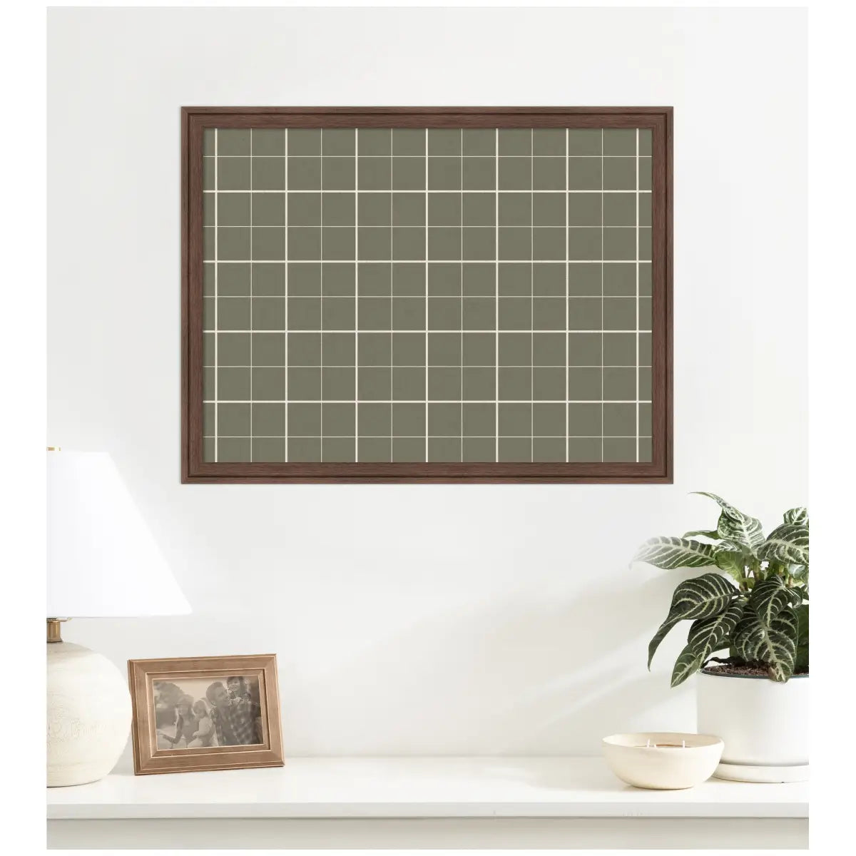 Bulletin Board - Framed Fabric Pinboard Sage Green Plaid - Wall Organization - kateandlaurel