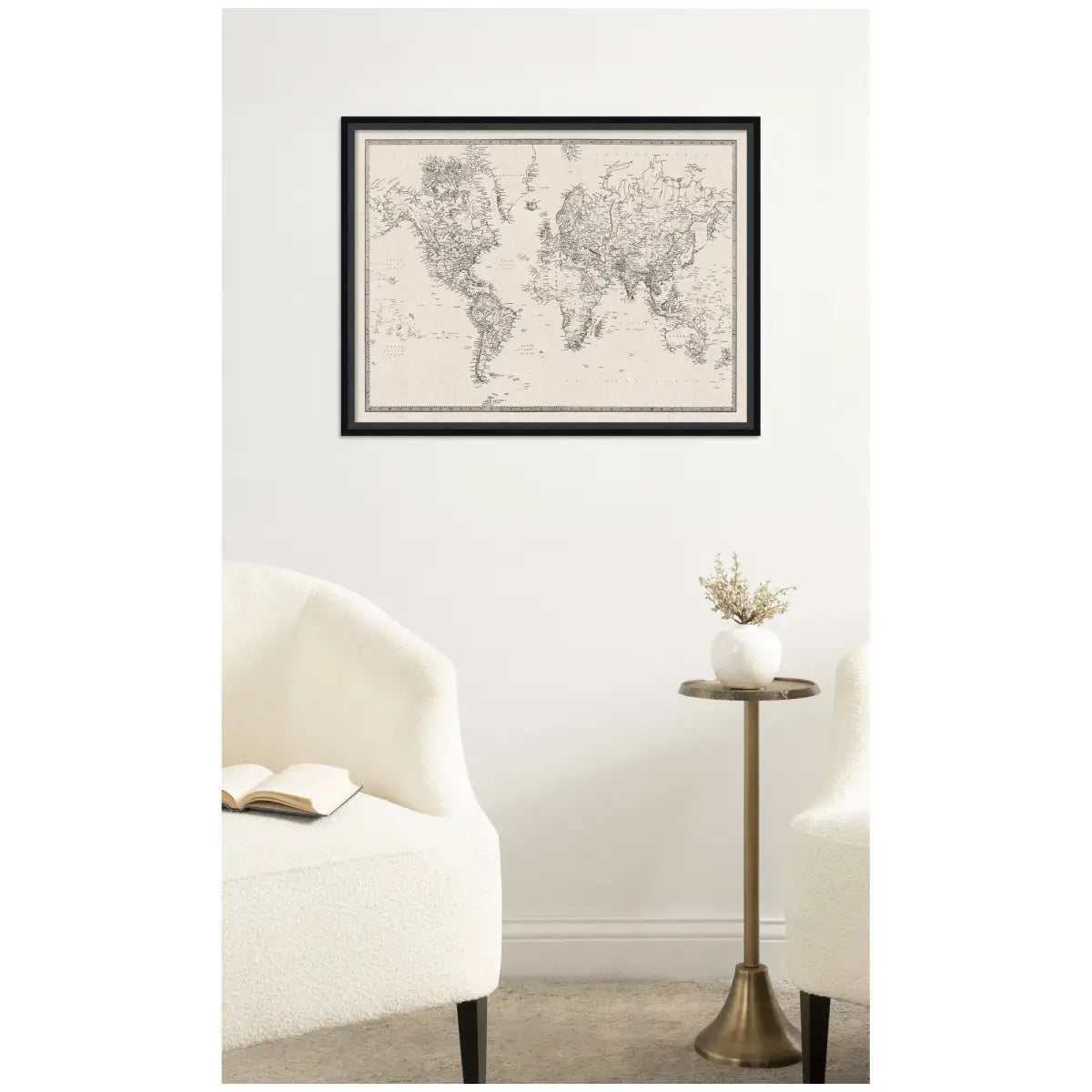 Bulletin Board - Framed Fabric Pinboard - Vintage Black and White Linen World Map - Wall Organization - kateandlaurel