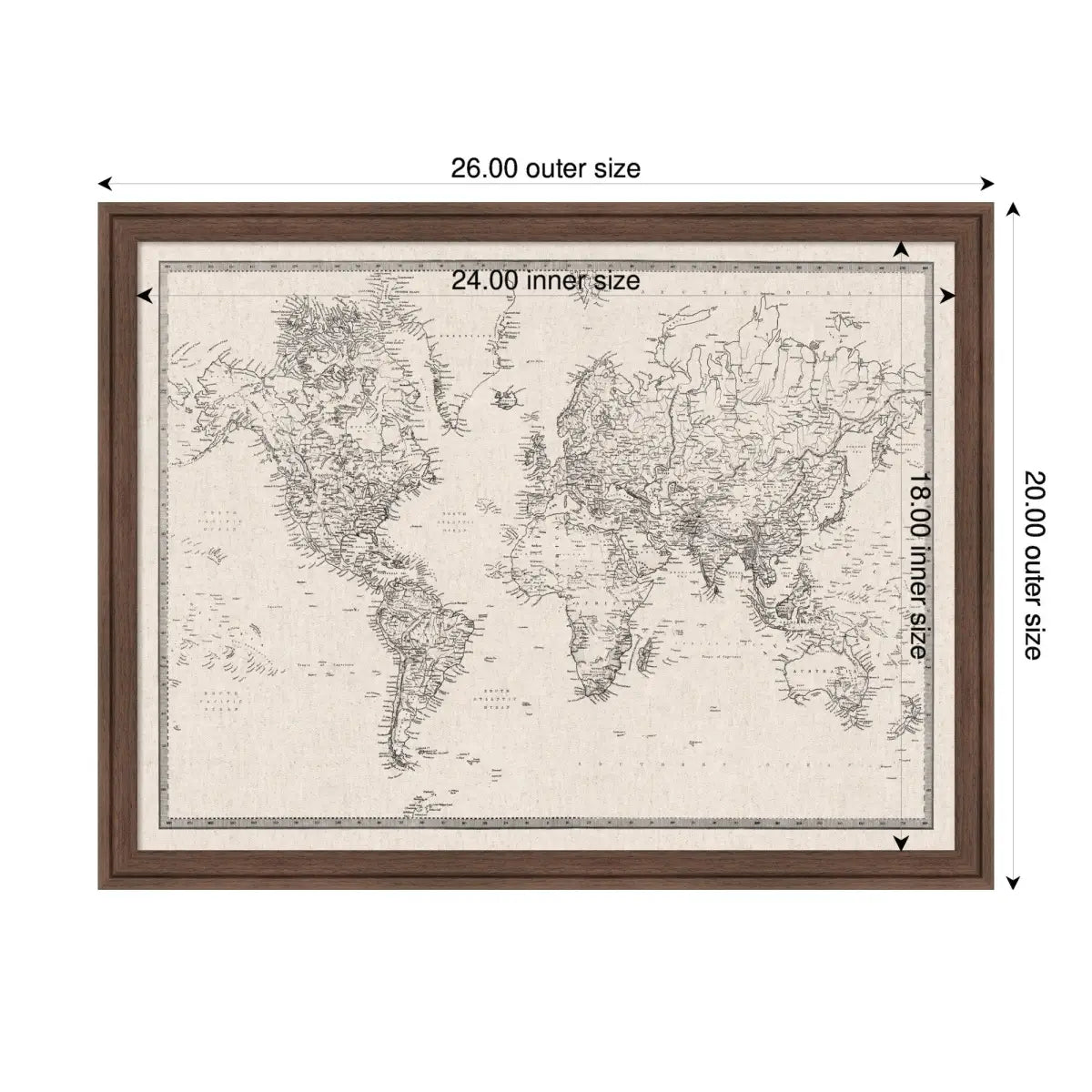 Bulletin Board - Framed Fabric Pinboard - Vintage Black and White Linen World Map - Wall Organization - kateandlaurel