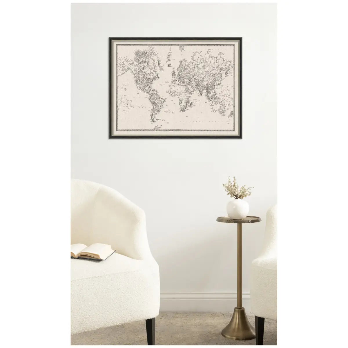 Bulletin Board - Framed Fabric Pinboard - Vintage Black and White Linen World Map - Wall Organization - kateandlaurel