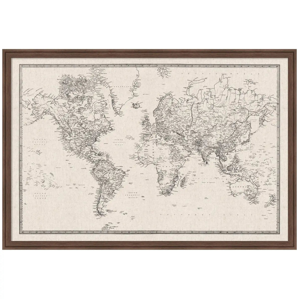 Bulletin Board - Framed Fabric Pinboard - Vintage Black and White Linen World Map - Wall Organization - Florence Medium