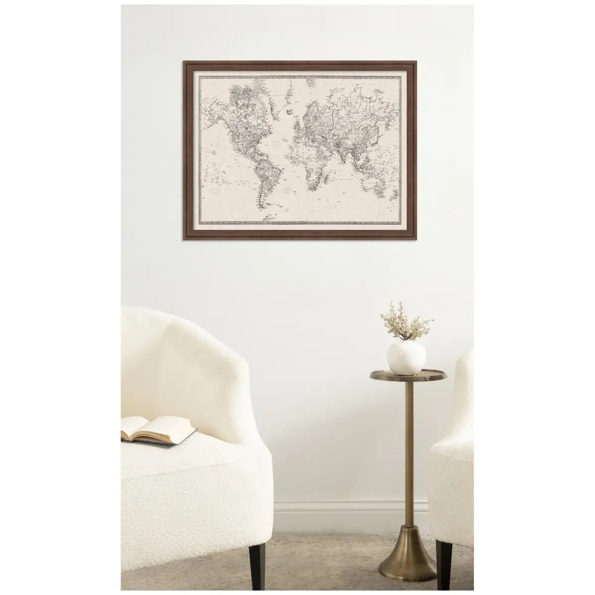 Bulletin Board - Framed Fabric Pinboard - Vintage Black and White Linen World Map - Wall Organization - kateandlaurel