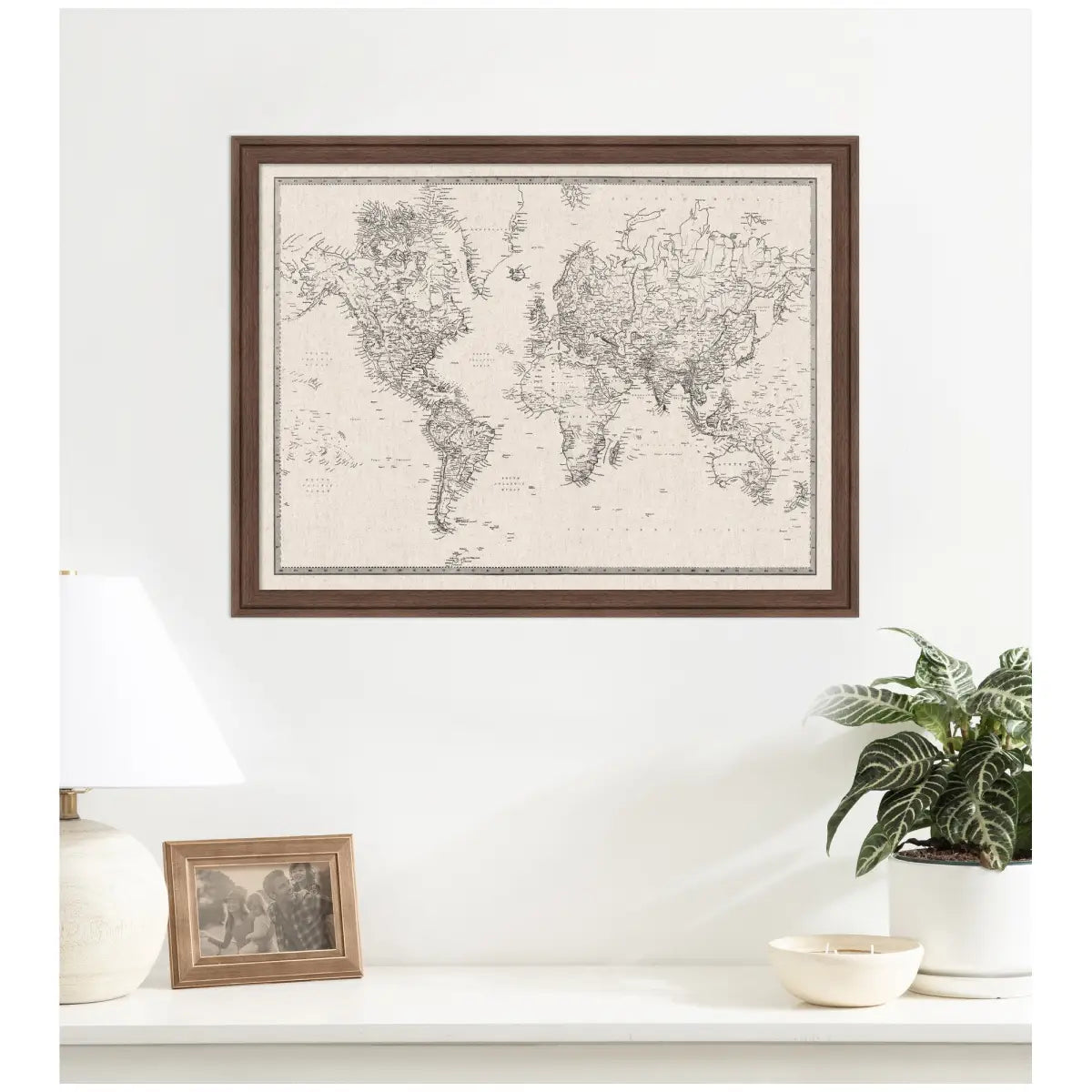 Bulletin Board - Framed Fabric Pinboard - Vintage Black and White Linen World Map - Wall Organization - kateandlaurel
