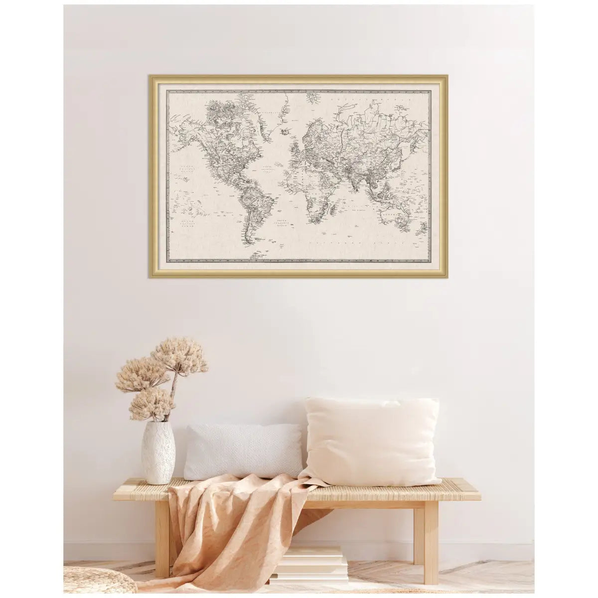 Bulletin Board - Framed Fabric Pinboard - Vintage Black and White Linen World Map - Wall Organization - kateandlaurel