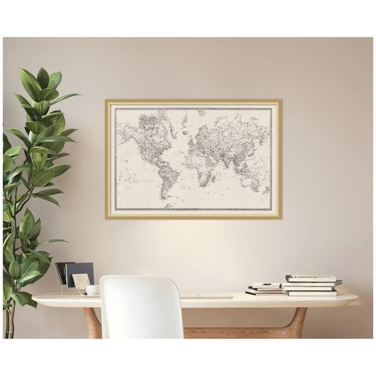 Bulletin Board - Framed Fabric Pinboard - Vintage Black and White Linen World Map - Wall Organization - kateandlaurel