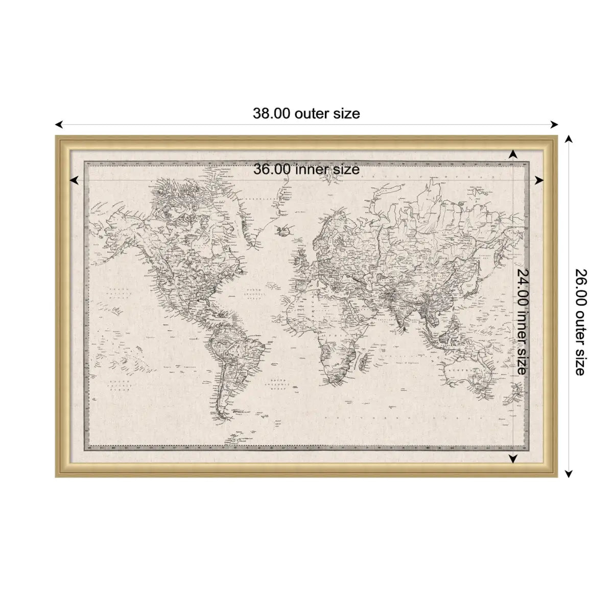 Bulletin Board - Framed Fabric Pinboard - Vintage Black and White Linen World Map - Wall Organization - kateandlaurel