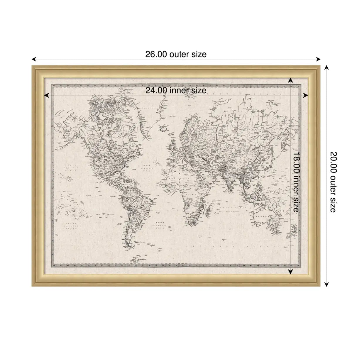 Bulletin Board - Framed Fabric Pinboard - Vintage Black and White Linen World Map - Wall Organization - kateandlaurel