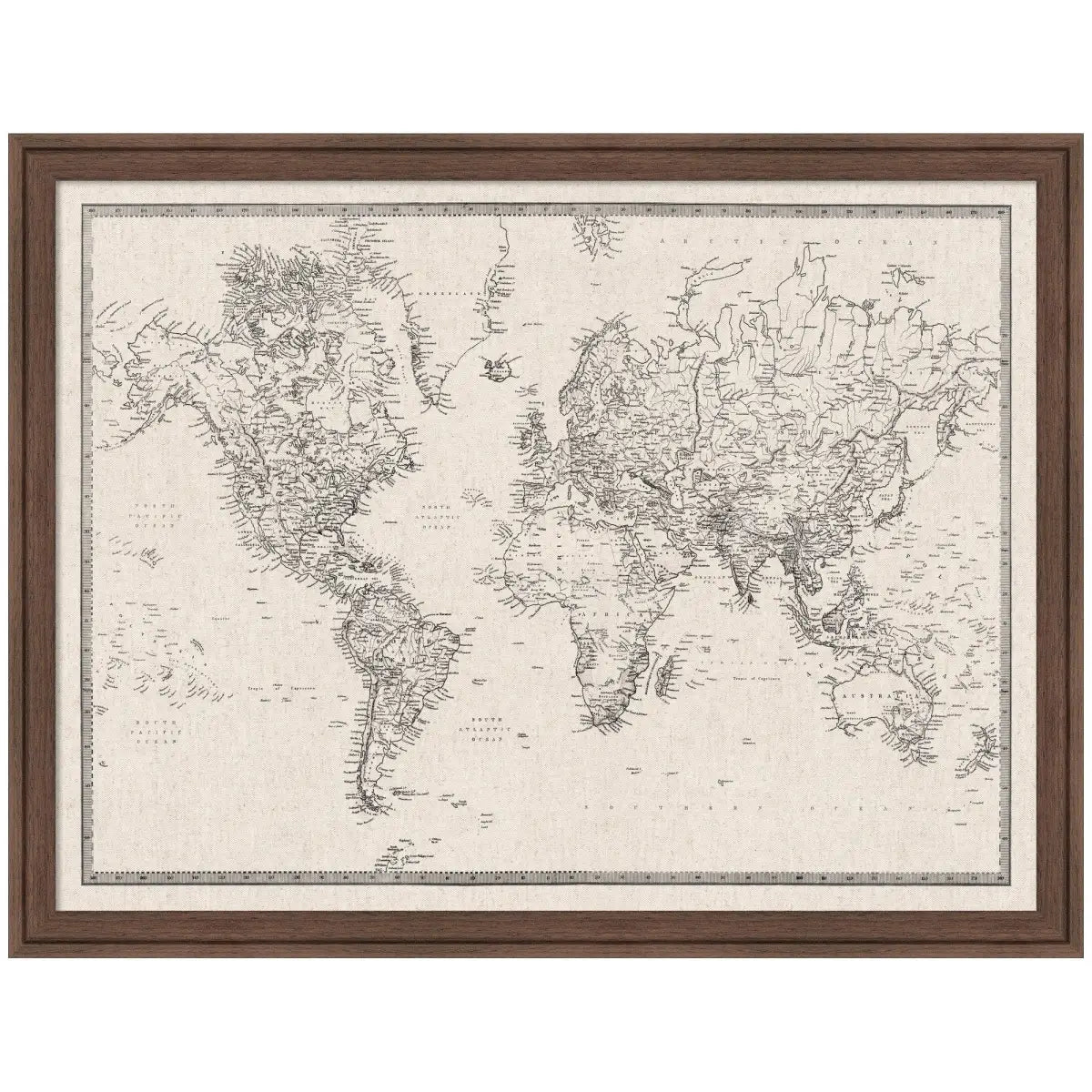 Bulletin Board - Framed Fabric Pinboard - Vintage Black and White Linen World Map - Wall Organization - Florence Medium