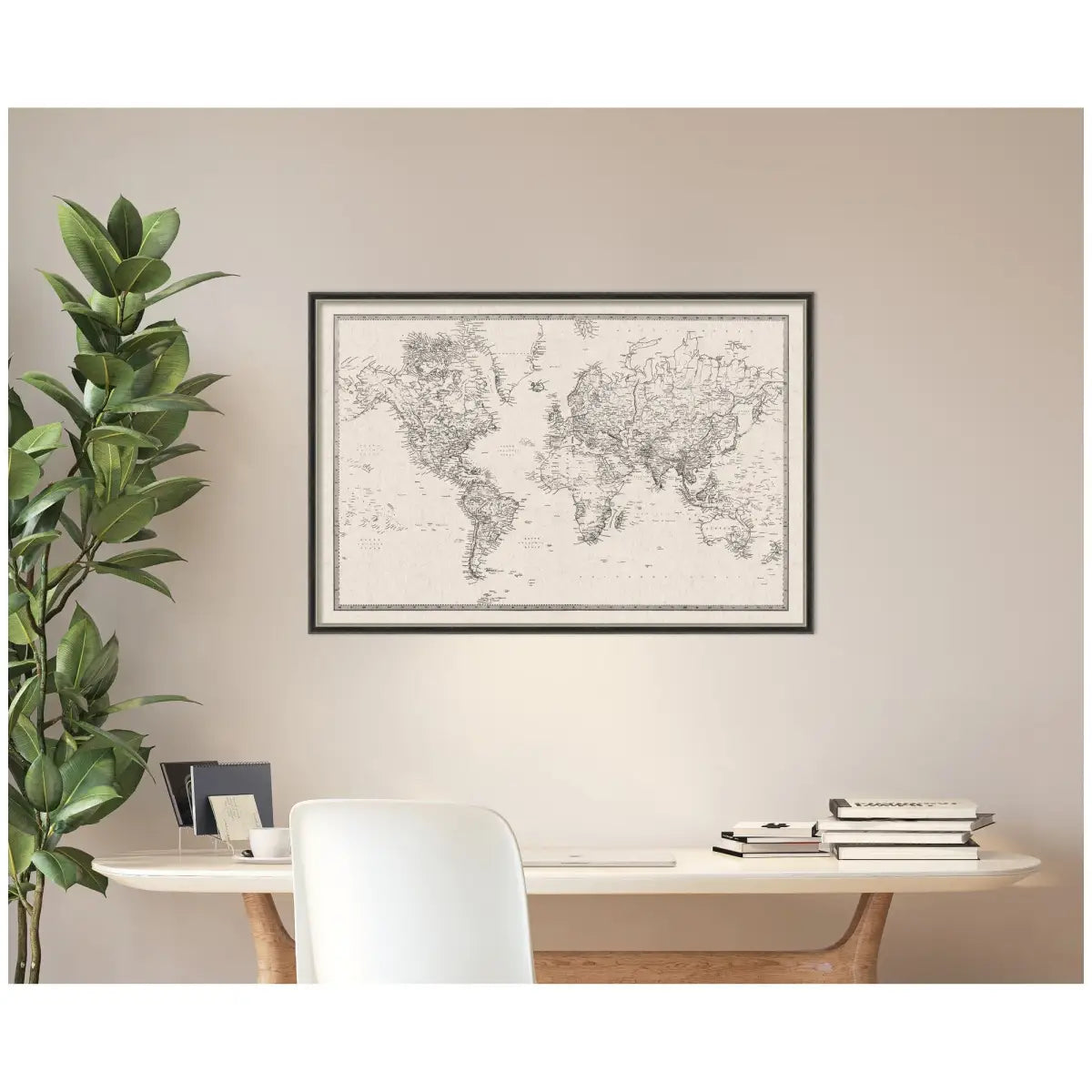 Bulletin Board - Framed Fabric Pinboard - Vintage Black and White Linen World Map - Wall Organization - kateandlaurel
