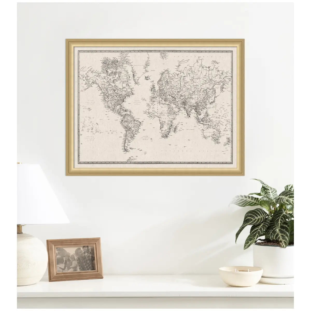 Bulletin Board - Framed Fabric Pinboard - Vintage Black and White Linen World Map - Wall Organization - kateandlaurel