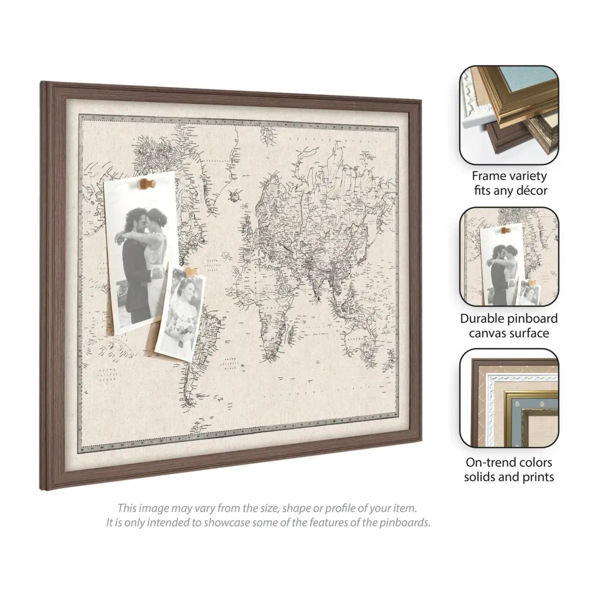 Bulletin Board - Framed Fabric Pinboard - Vintage Black and White Linen World Map - Wall Organization - kateandlaurel