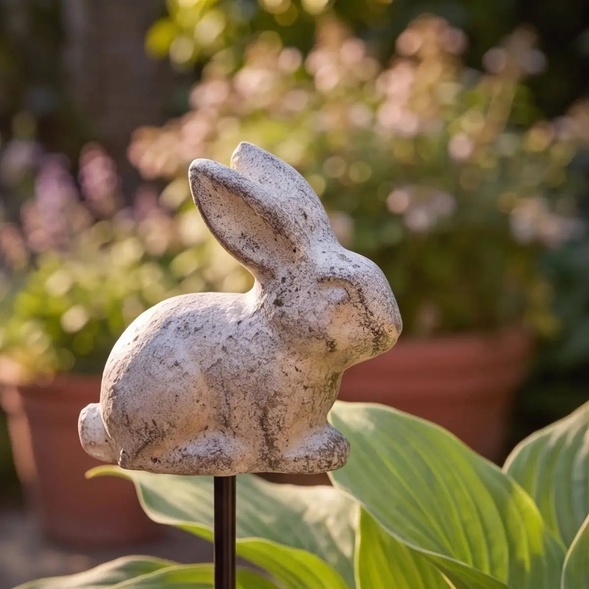 Bunny Garden Stake - Antique White Cast Iron Plant Pick - Iron & Blossom