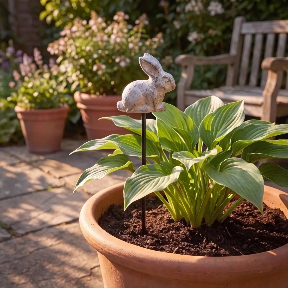 Bunny Garden Stake - Antique White Cast Iron Plant Pick - Iron & Blossom