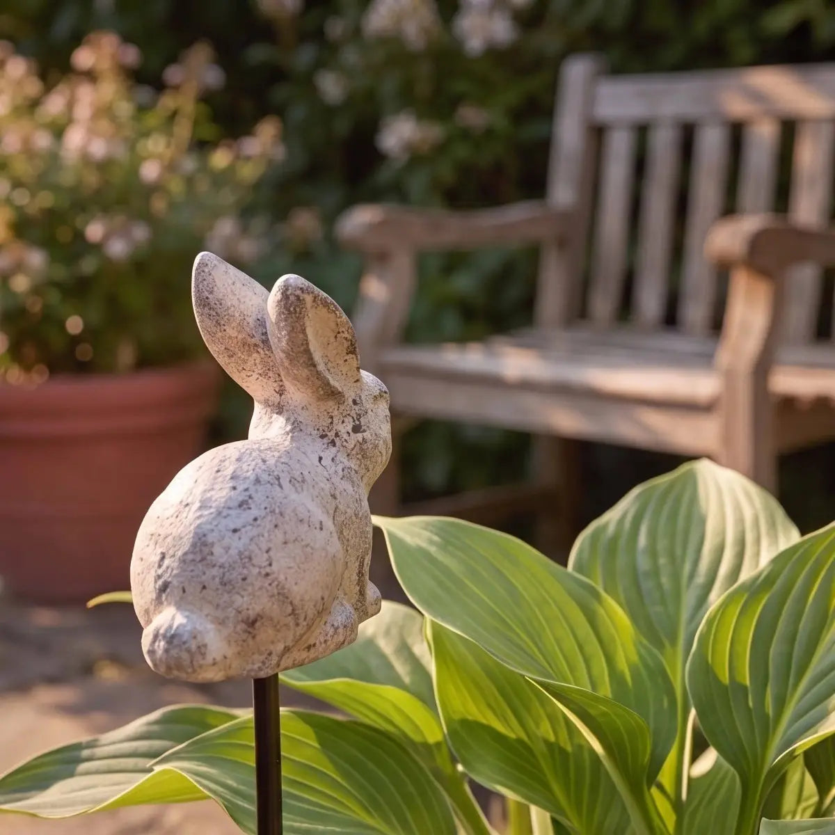 Bunny Garden Stake - Antique White Cast Iron Plant Pick - Iron & Blossom