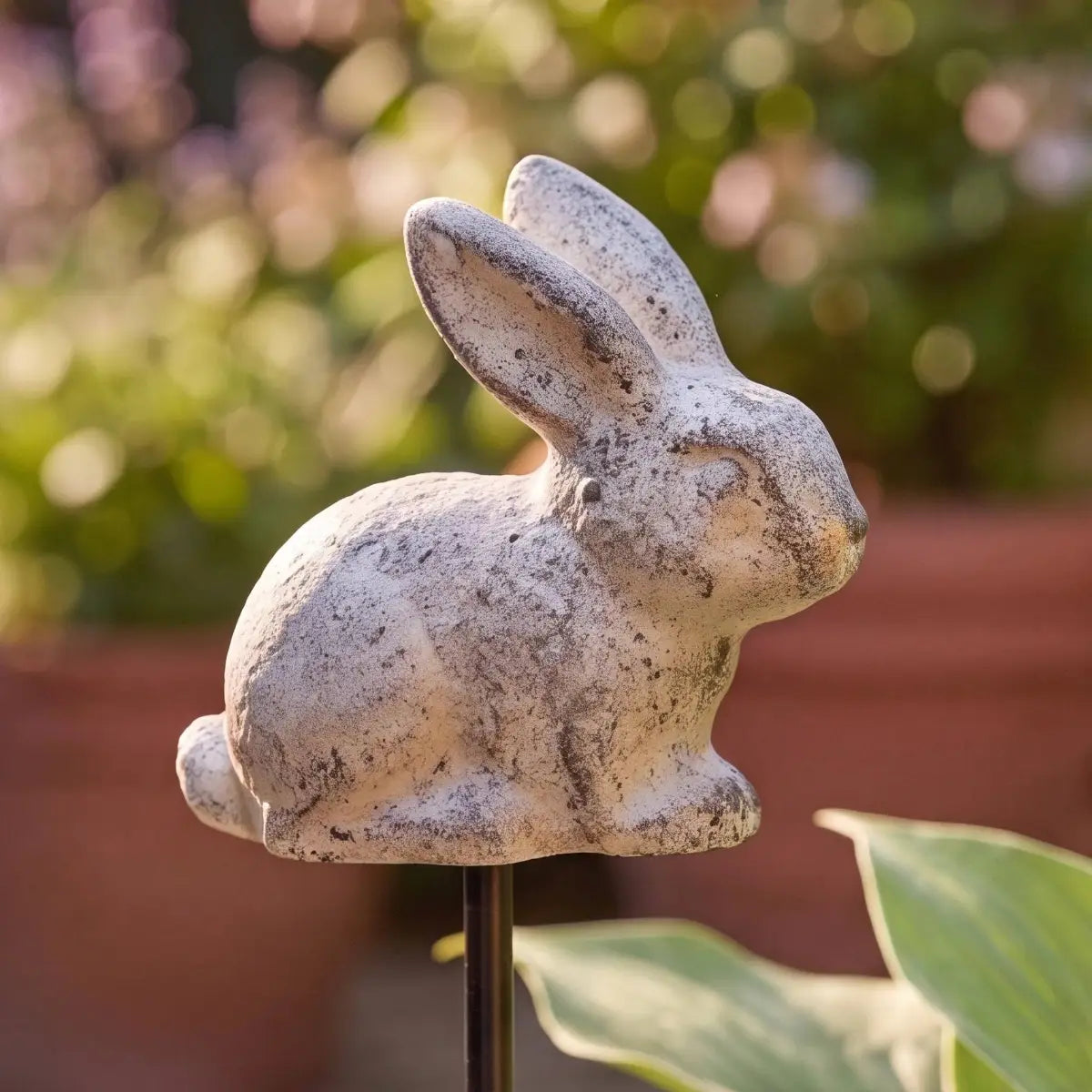 Bunny Garden Stake - Antique White Cast Iron Plant Pick - Iron & Blossom