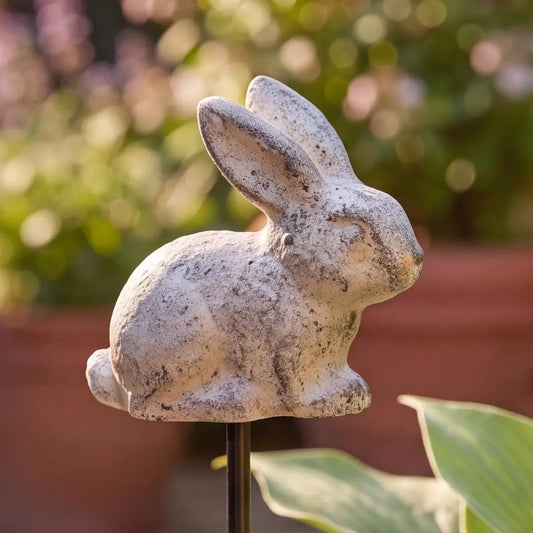 Bunny Garden Stake - Antique White Cast Iron Plant Pick - Iron & Blossom