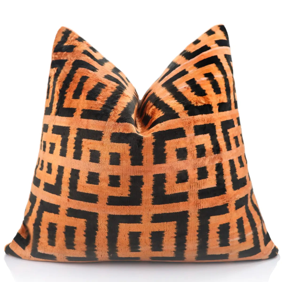 Burnt Orange Black Geometric Silk Velvet Pillow – 20x20 Handmade Luxury Cushion - Canvello