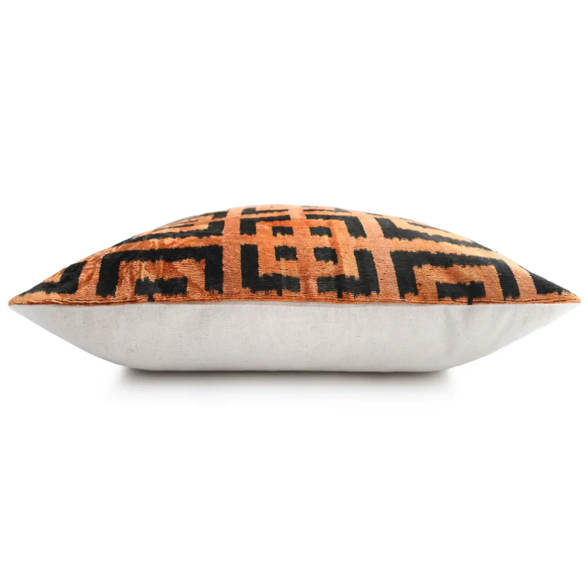 Burnt Orange Black Geometric Silk Velvet Pillow – 20x20 Handmade Luxury Cushion - Canvello