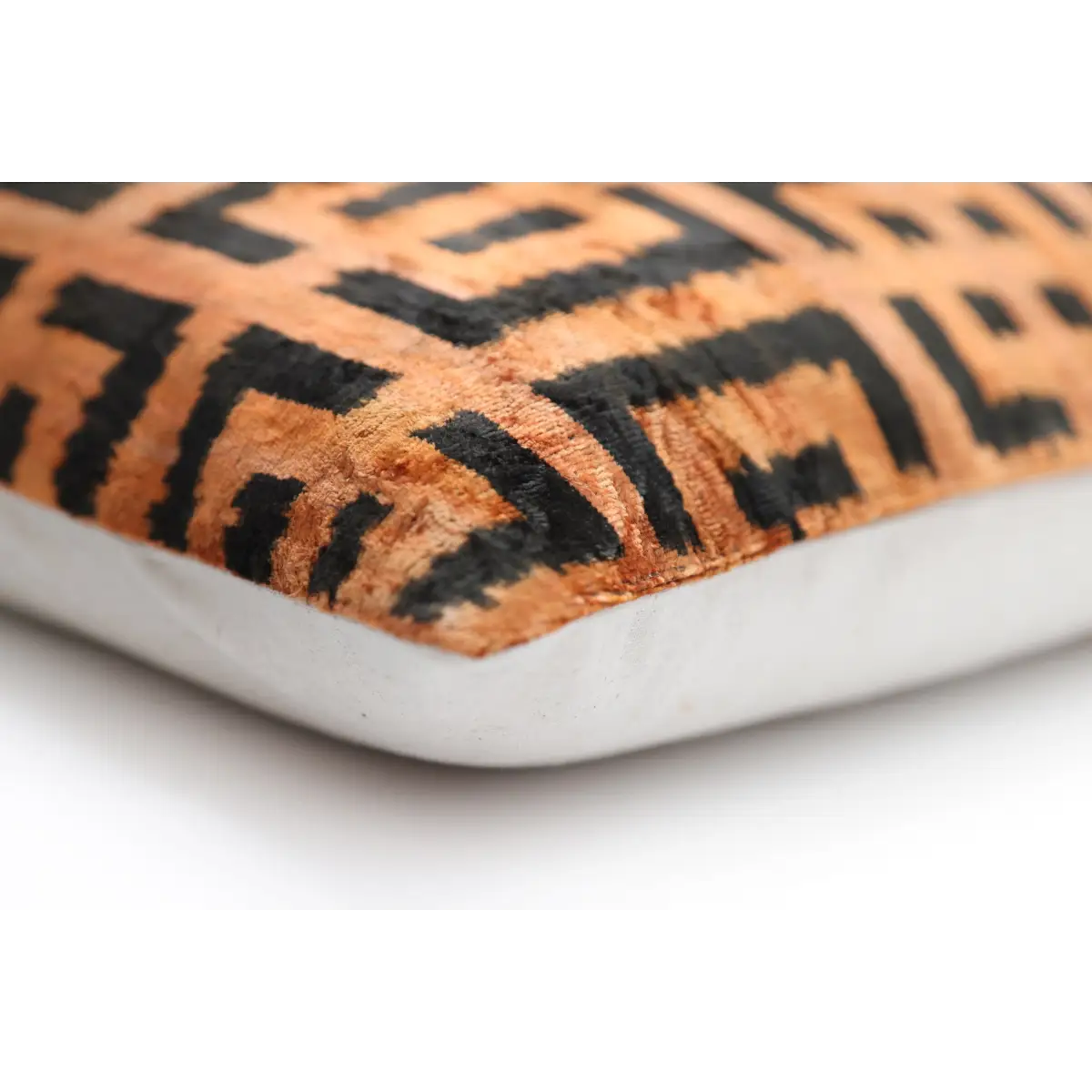 Burnt Orange Black Geometric Silk Velvet Pillow – 20x20 Handmade Luxury Cushion - Canvello