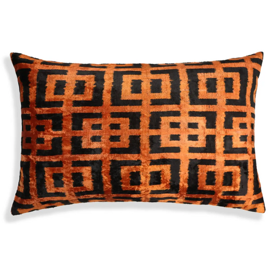 Burnt Orange Silk Velvet Geometric Lumbar Pillow 16x24 - Canvello