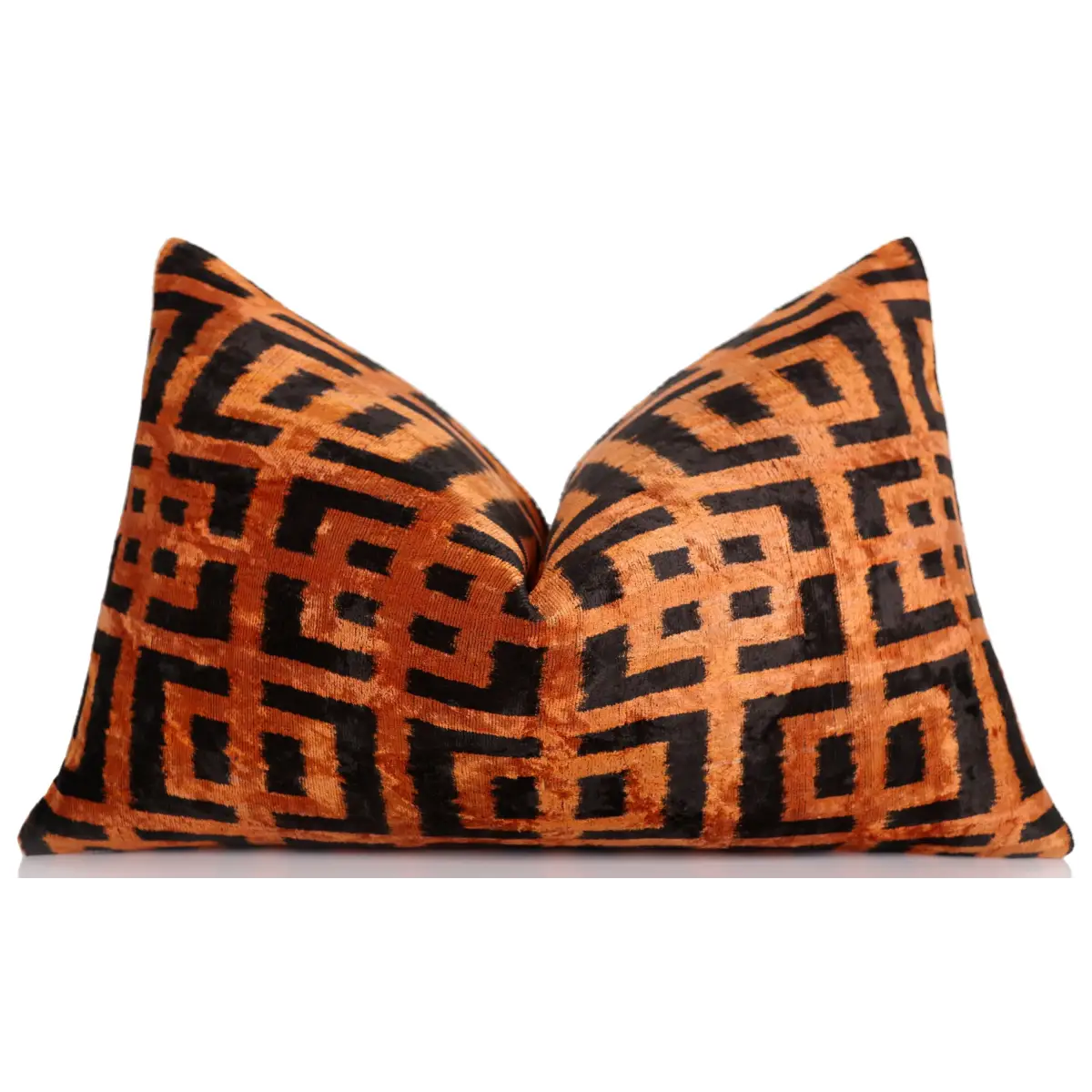 Burnt Orange Silk Velvet Geometric Lumbar Pillow 16x24 - Canvello