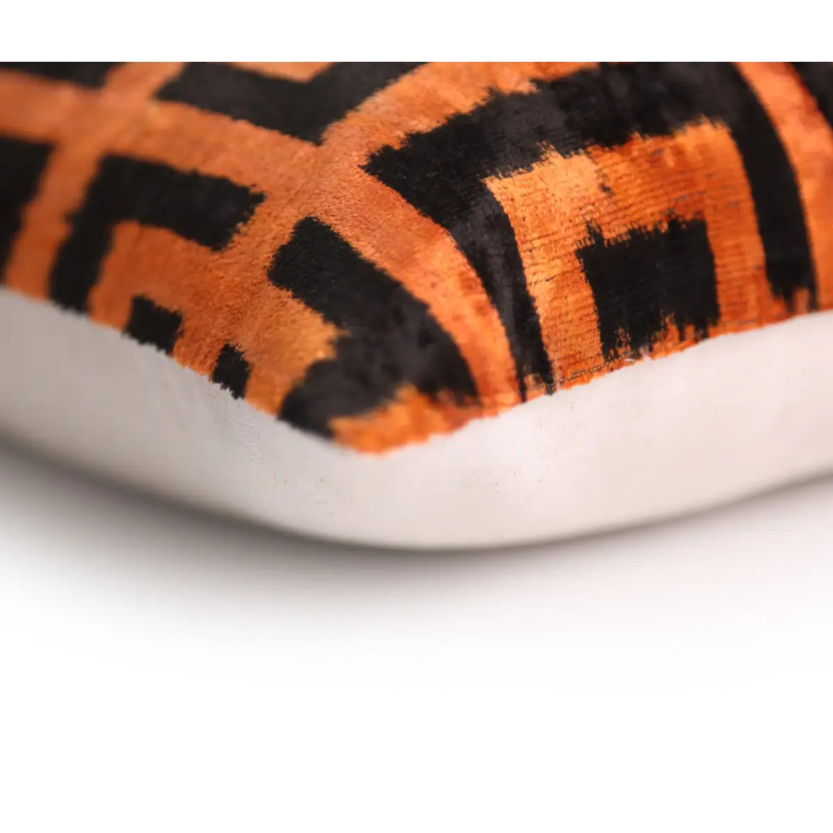 Burnt Orange Silk Velvet Geometric Lumbar Pillow 16x24 - Canvello