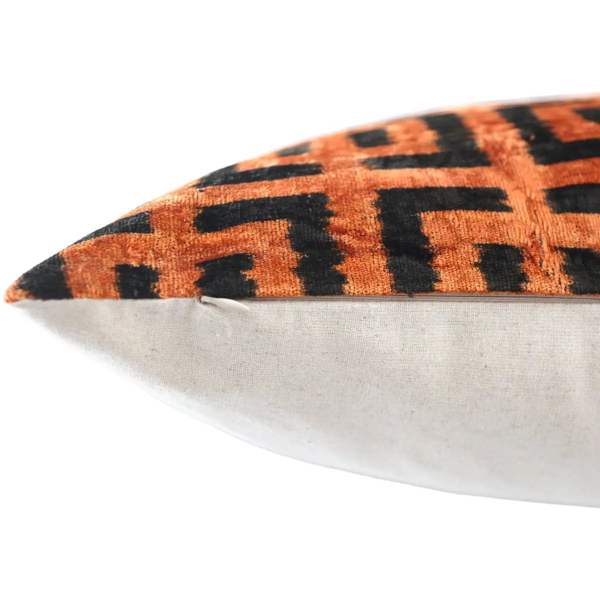 Burnt Orange Silk Velvet Geometric Lumbar Pillow 16x24 - Canvello