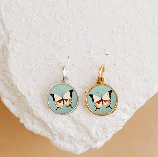 Chrysalis Butterfly Charm Pendant Necklace Gold or Silver - Antique Silver