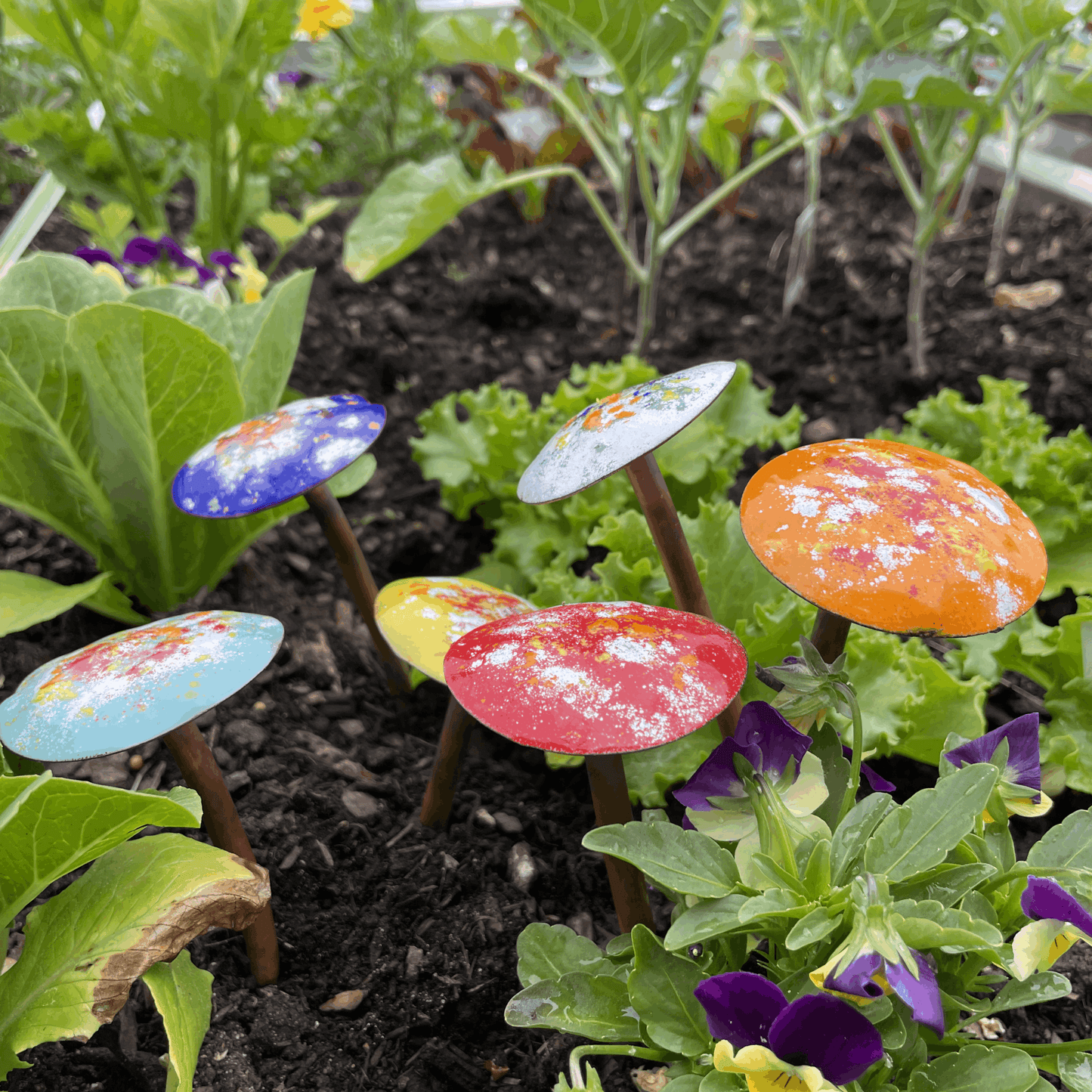 Enamel Copper Mushroom for Garden - choice of color - Orange - Clever Goods by Annabelle Noel Designs