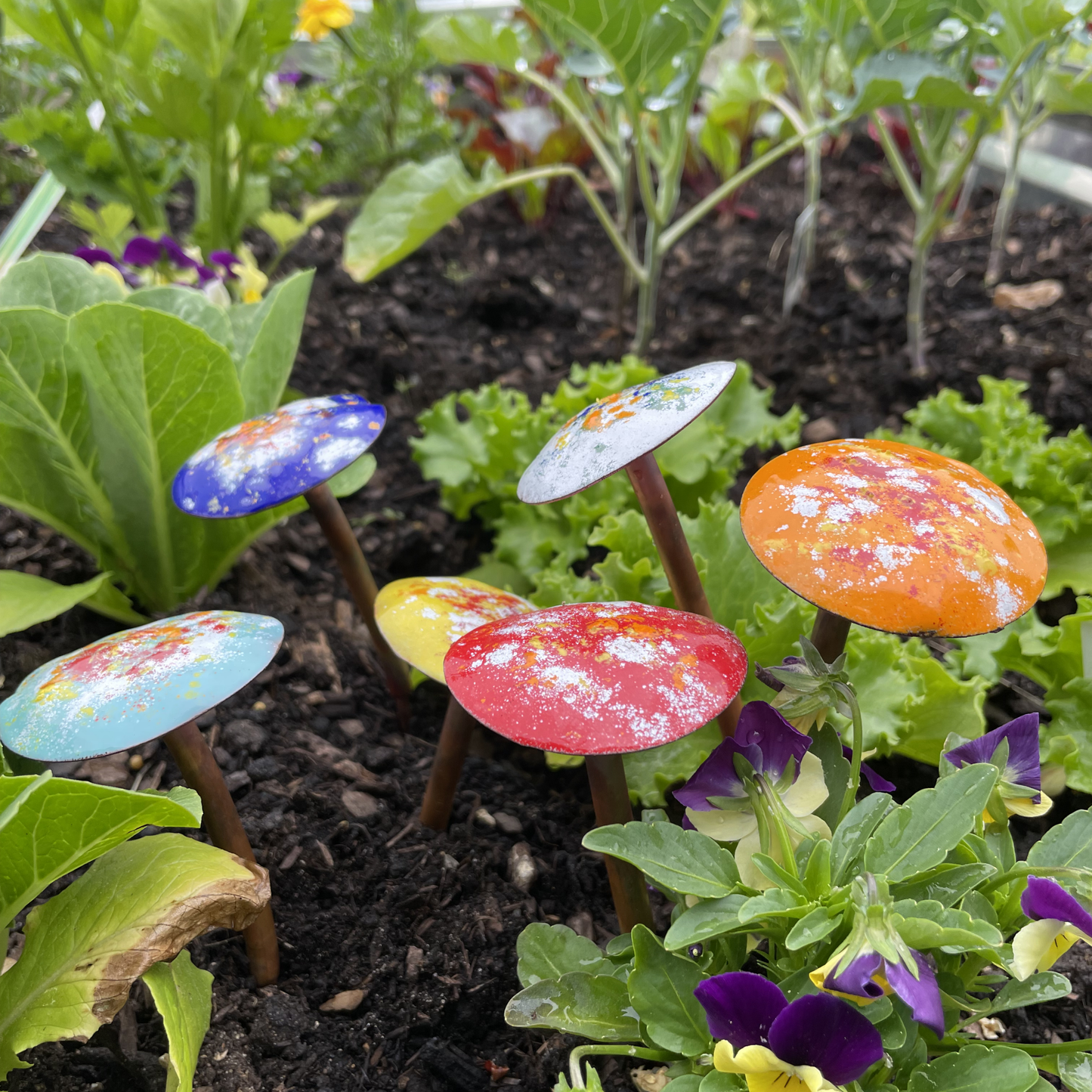 Enamel & Copper Mushroom for Garden - choice of color