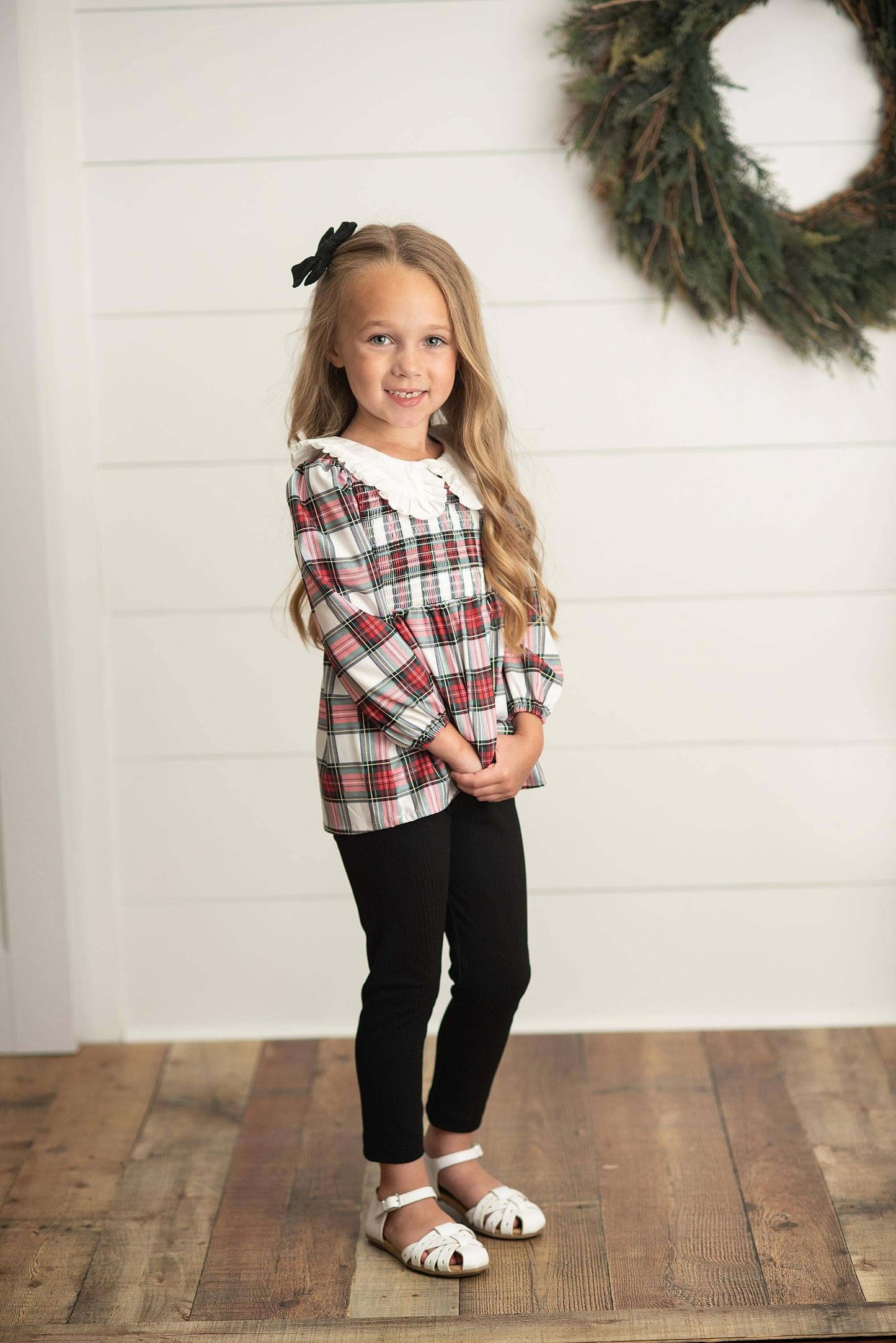 Girls Plaid Top and Leggings Outfit