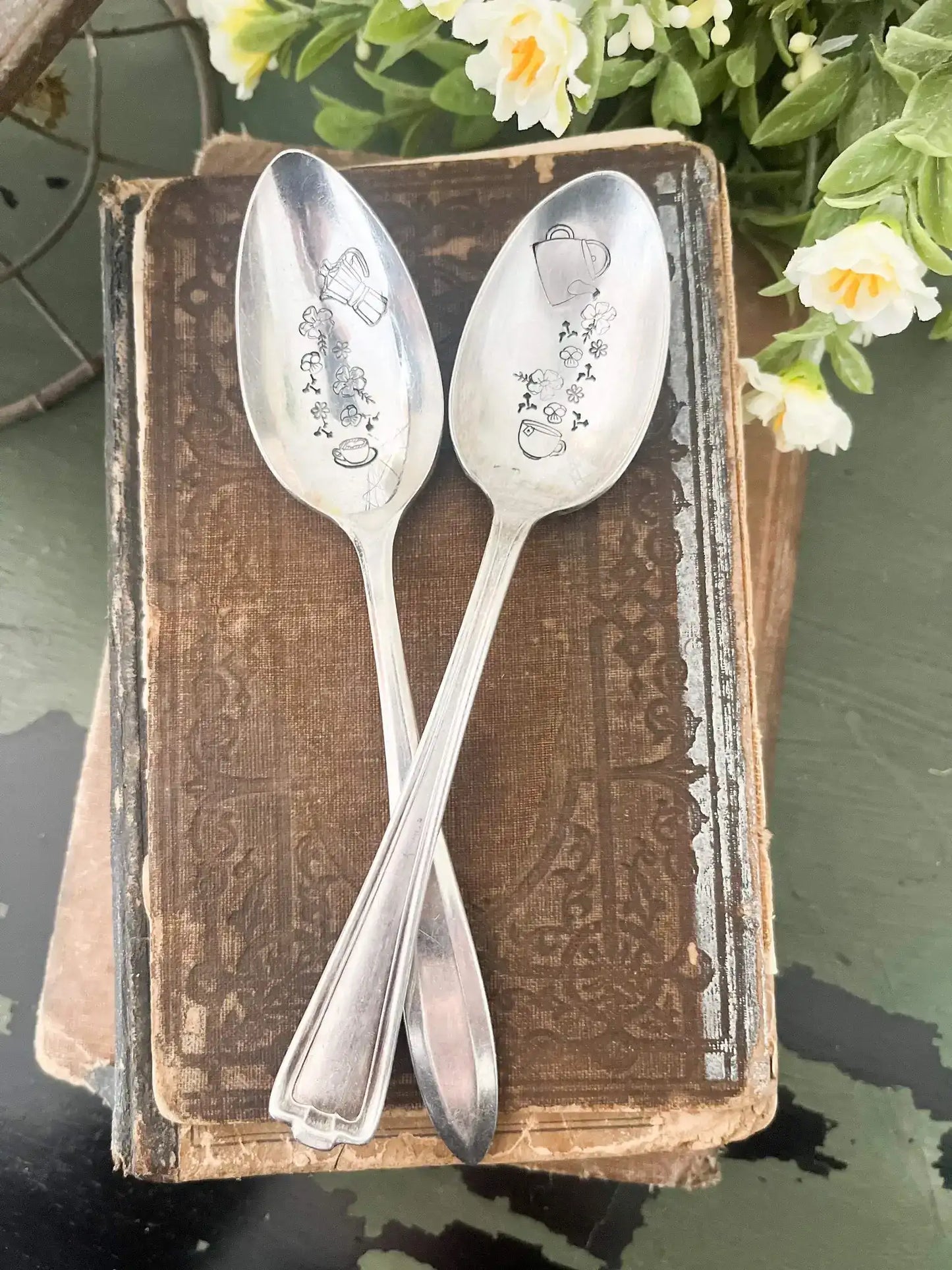 Floral Coffee or Tea- Vintage Stamped Spoon