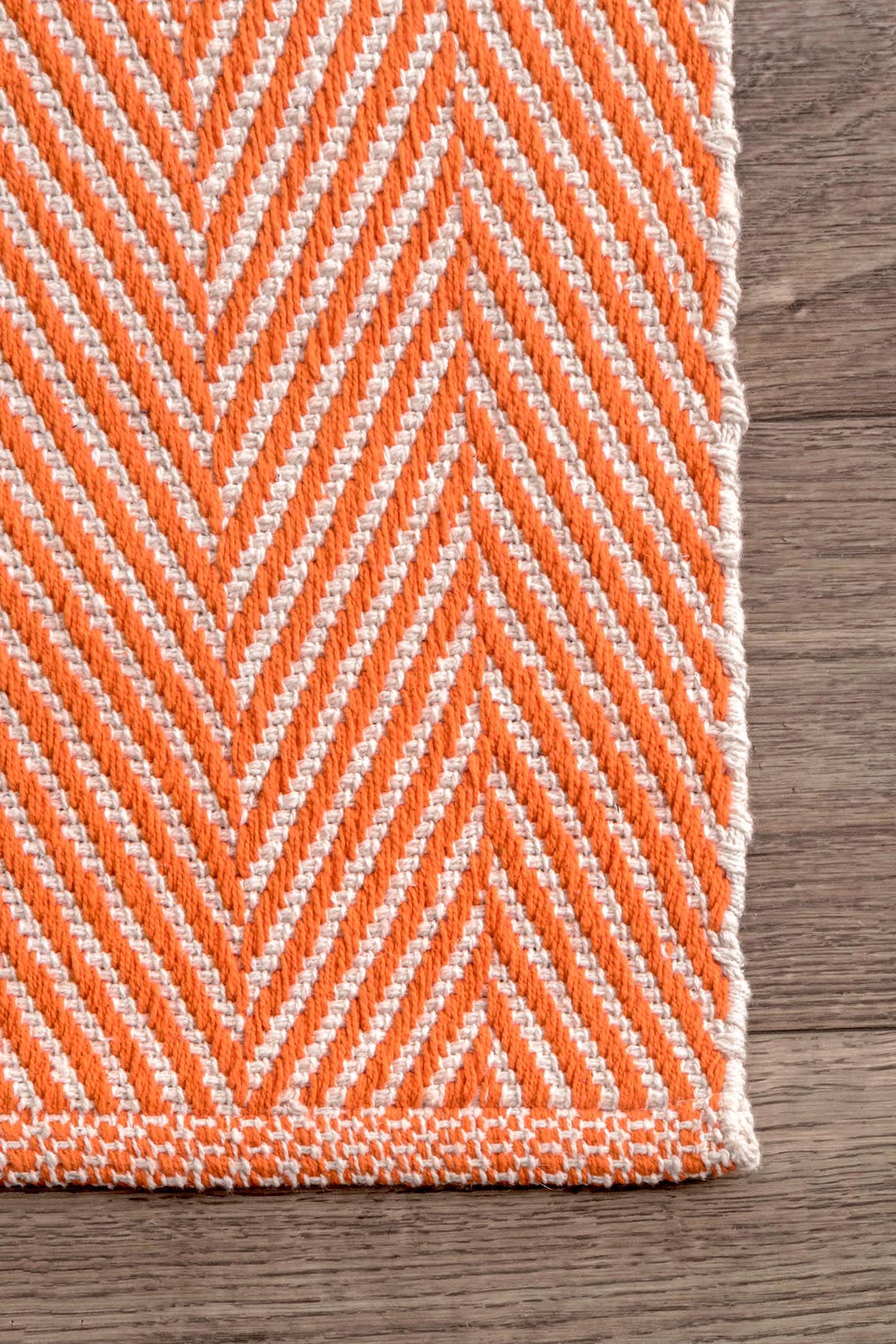 Orange Herringbone Cotton Rug
