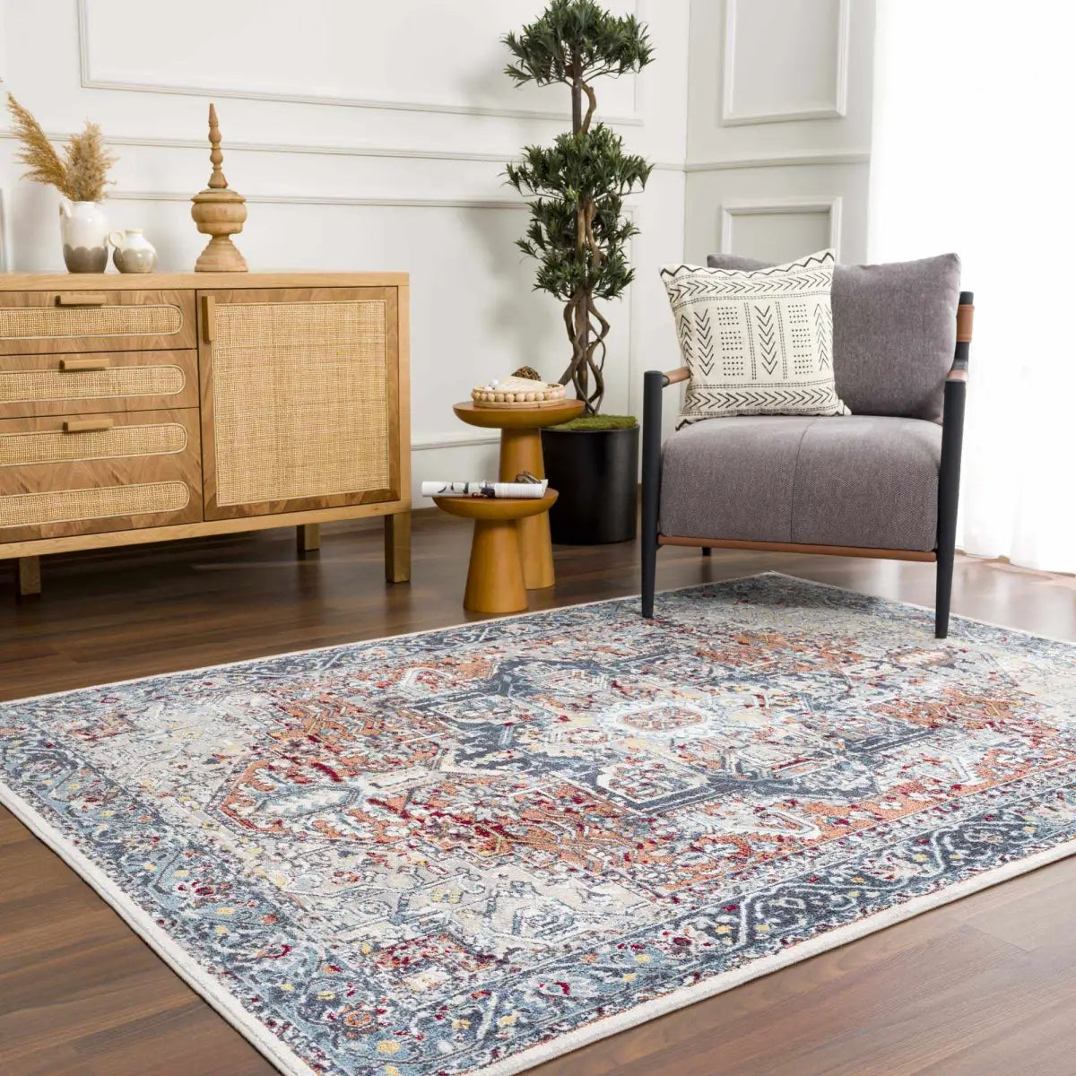 Cabacungan Blue & Rust Washable Area Rug - Boutique Rugs