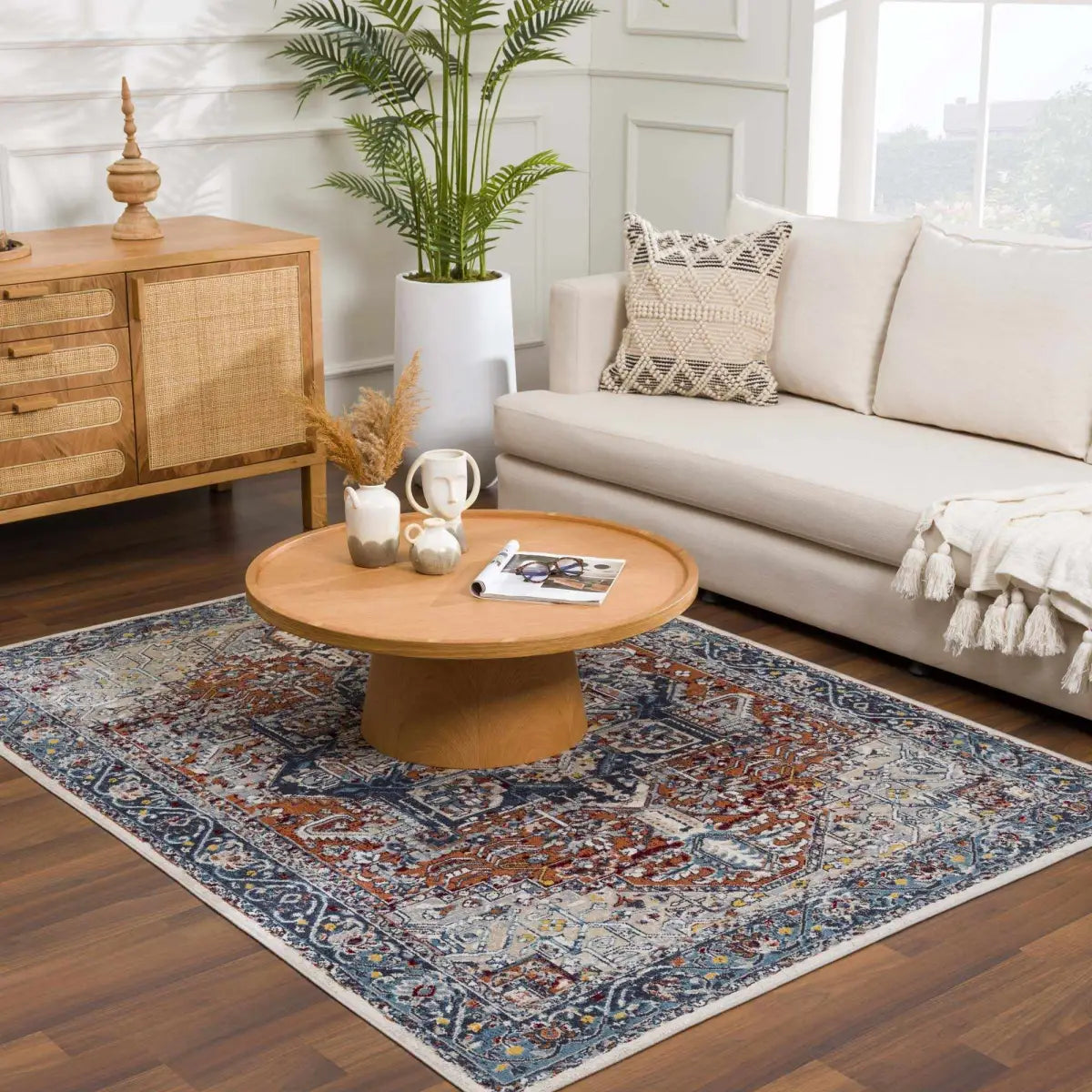Cabacungan Blue & Rust Washable Area Rug - Boutique Rugs